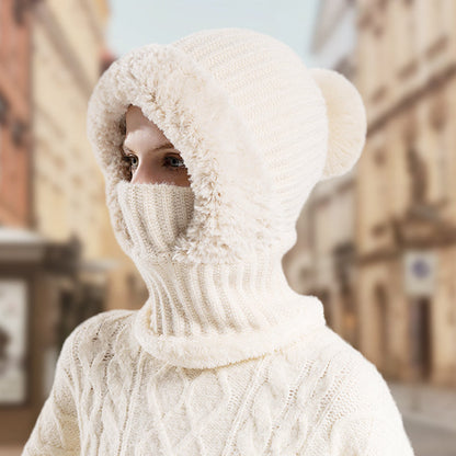 ❄️🧣Damen Winter Einteilig Gestrickte Mütze Schal Maske🎁