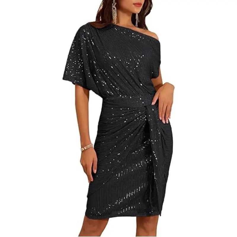 💃Last day of sale - 50% OFF🎉Sparkling dress with ruffles and one shoulder