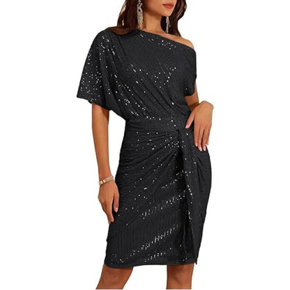 💃Last day of sale - 50% OFF🎉Sparkling dress with ruffles and one shoulder