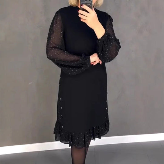 🔥Rundhalsade enfärgade klänningar med strass för kvinnor
