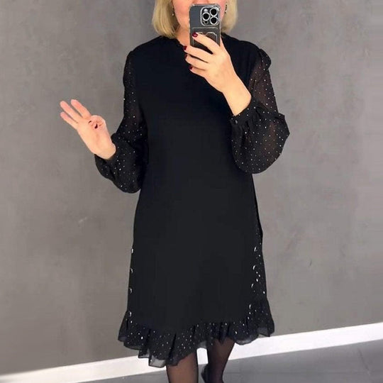 🔥Rundhalsade enfärgade klänningar med strass för kvinnor