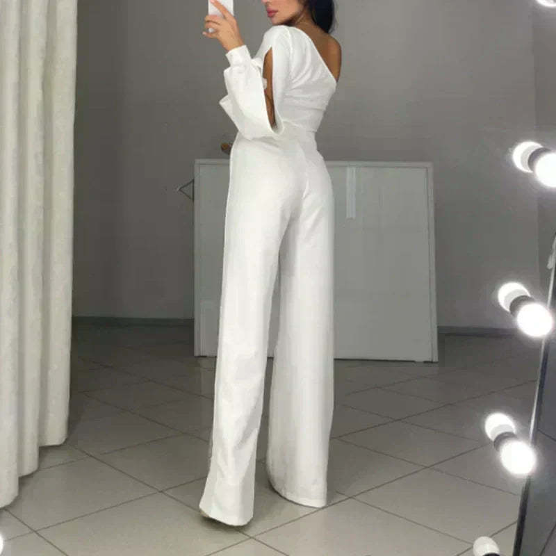 ✨👠Damen One Shoulder Glitter Mesh Flared Jumpsuit🖤 Mode Party Essential, funkeln und glänzen, ziehen Sie die Aufmerksamkeit auf sich!