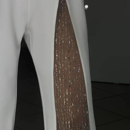 ✨👠Damen One Shoulder Glitter Mesh Flared Jumpsuit🖤 Mode Party Essential, funkeln und glänzen, ziehen Sie die Aufmerksamkeit auf sich!