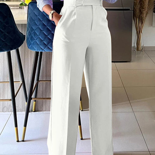 Arbeitshose mit hoher Taille, Taschen und geradem Bein