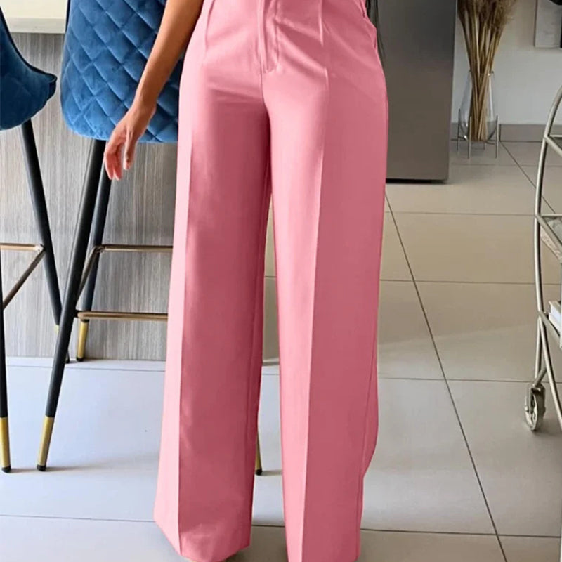 Arbeitshose mit hoher Taille, Taschen und geradem Bein