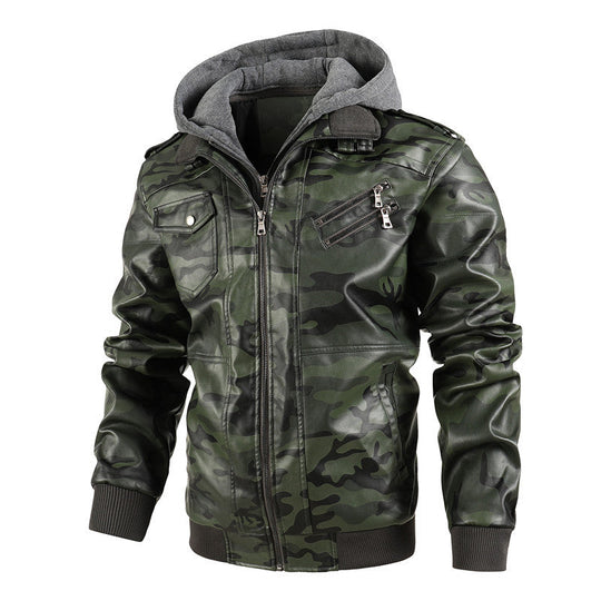 Herrenjacke aus PU-Leder mit Reißverschluss und Kapuze