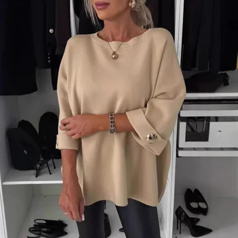 👚VARMT SALG 50% - Klassisk ensfarget strikket topp for kvinner