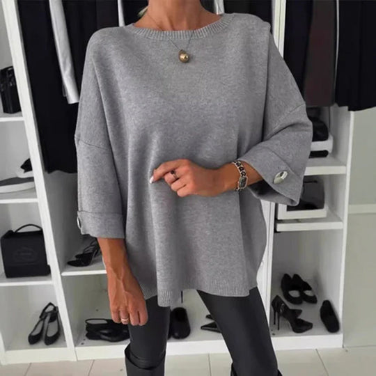 👚VARMT SALG 50% - Klassisk ensfarget strikket topp for kvinner