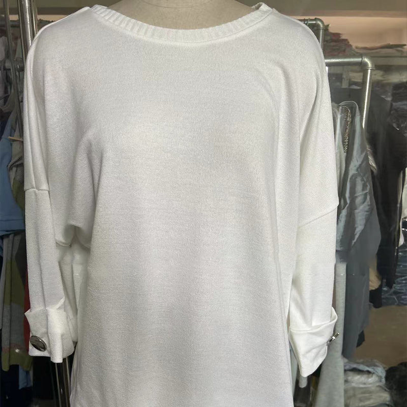 👚VARMT SALG 50% - Klassisk ensfarget strikket topp for kvinner