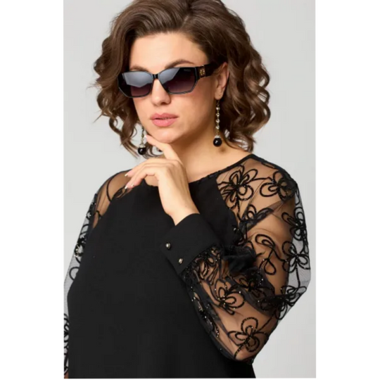 👗Díol Te - 50% de thalamh✨Gúna paiste lása le muineál cruinn agus muinchillí fada