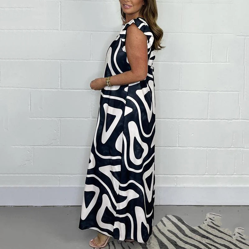 ✨Sommerlicher Jumpsuit mit gerafften, weiten Beinen und geometrischen Prints für Damen
