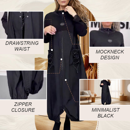 🍂Was soll ich morgen anziehen?🍂Langärmeliges Kleid mit Mokkakragen und Kordelzug【kostenloser Versand】
