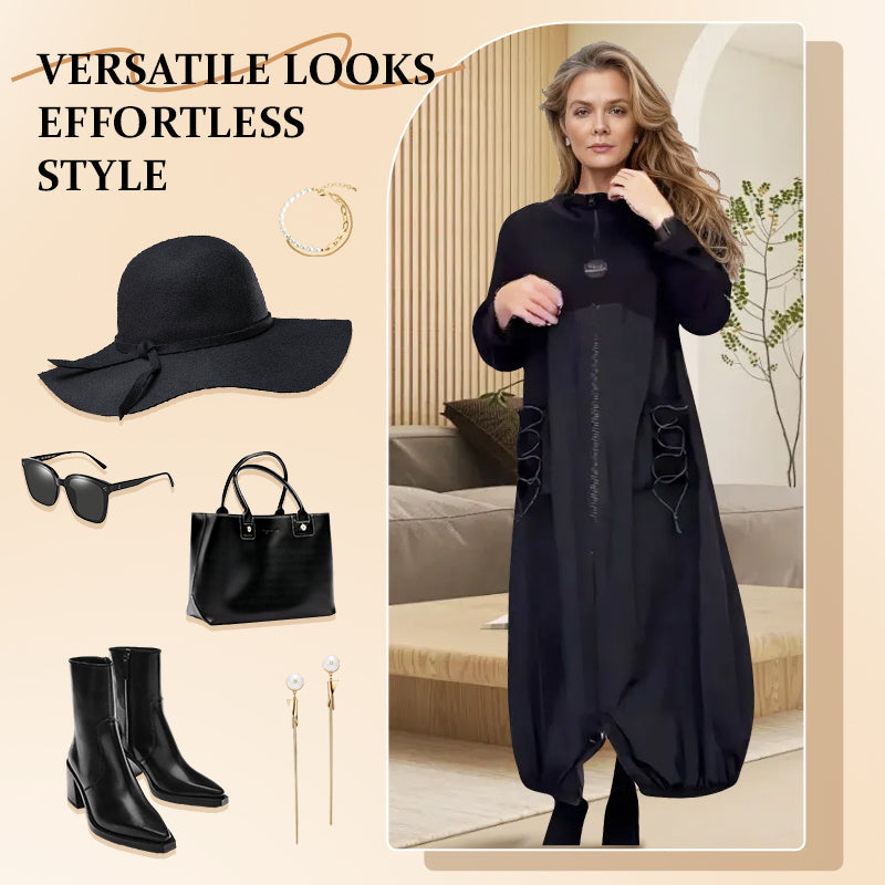 🍂Cosa dovrei indossare domani?🍂Abito a maniche lunghe con colletto color moka e coulisse【Spedizione gratuita】