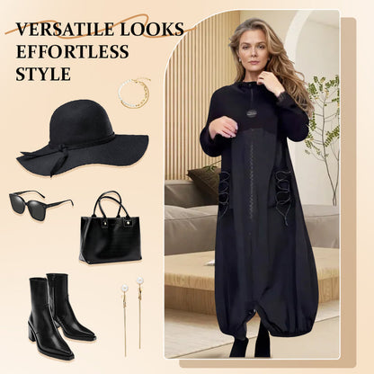 🍂Was soll ich morgen anziehen?🍂Langärmeliges Kleid mit Mokkakragen und Kordelzug【kostenloser Versand】