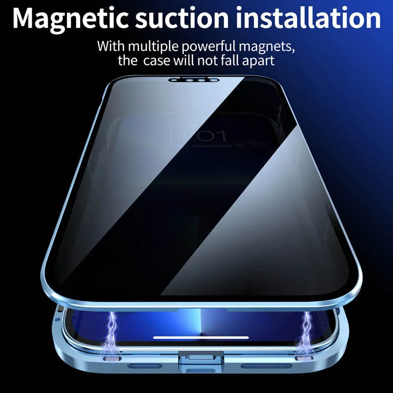 Magnetische doppelseitige Anti-Peep-Glas-Handyhülle für das iPhone
