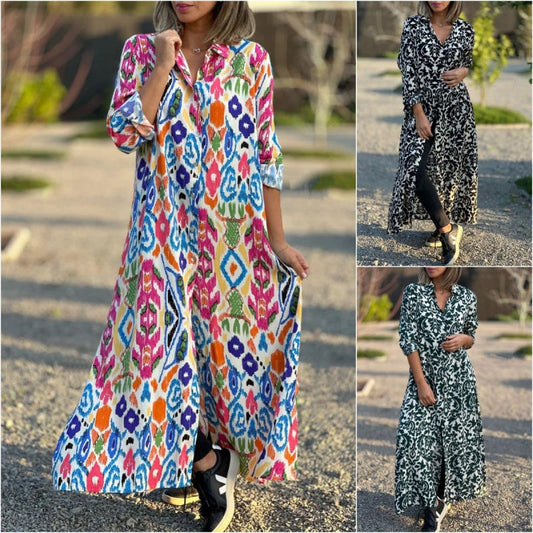 💕Women's Long Sleeve Lapel Floral Print Dress