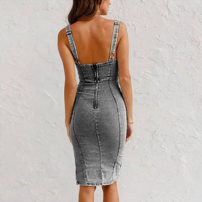 🔥HEISSER VERKAUF 52% RABATT✨Verstellbarer Träger U-Neck Split Denim Bodycon Cami-Kleid