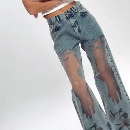 Damenjeans im Vintage-Look mit Patchwork-Print