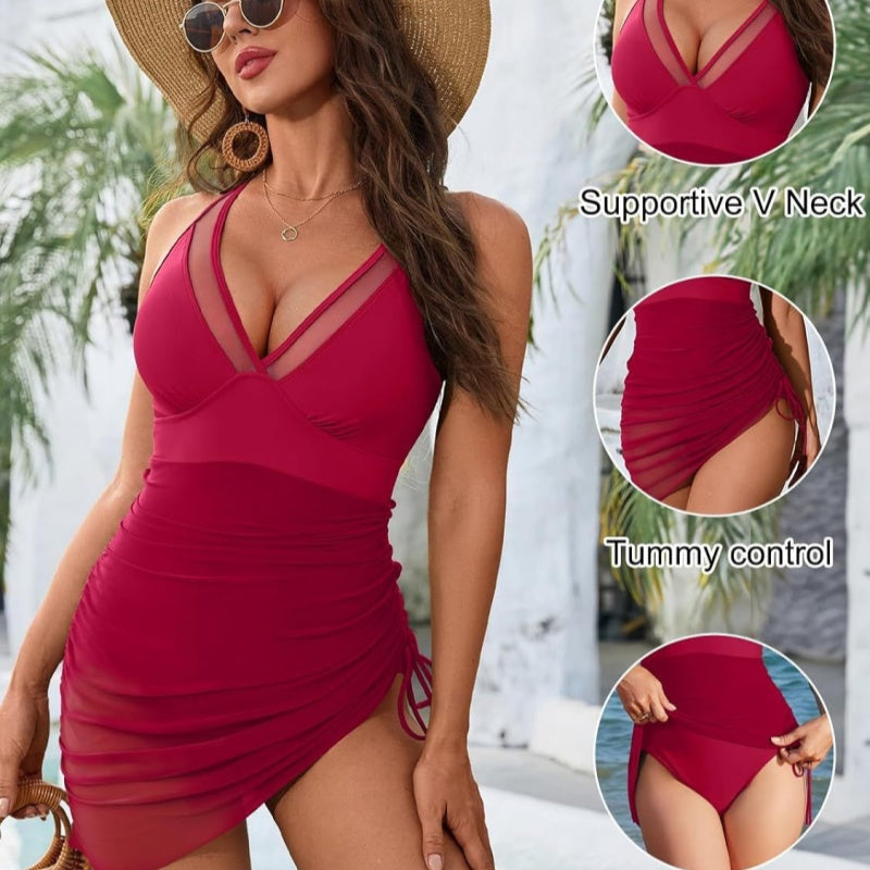 🔥Begrenzte Zeit 50% Rabatt💥Schlankmachender transparenter Sarong-Wickel-Badeanzug aus Netzstoff👙