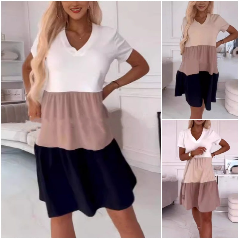 Elegante vestito lungo a V-Neck Block Block Block