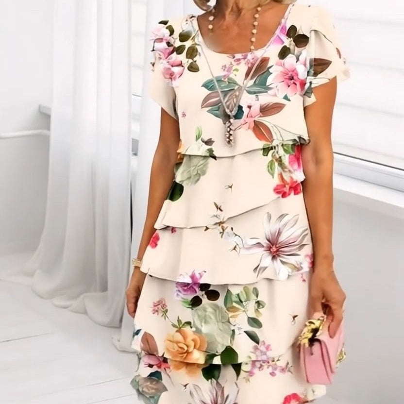 🌸 Kaskadenkleid mit mehrblütigem Blumenmuster💖