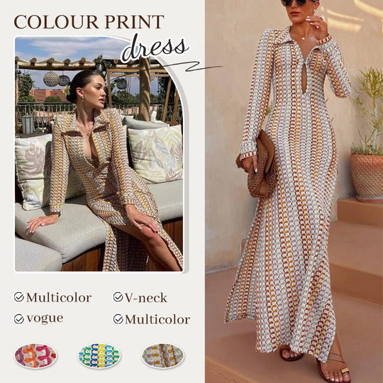 Abito a maniche lunghe con stampa colorata in camicia da spiaggia