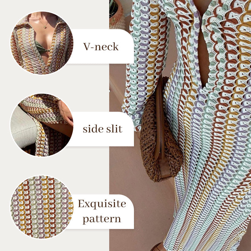 Abito a maniche lunghe con stampa colorata in camicia da spiaggia