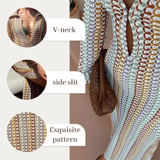 Abito a maniche lunghe con stampa colorata in camicia da spiaggia