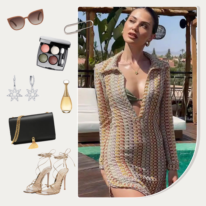 Abito a maniche lunghe con stampa colorata in camicia da spiaggia