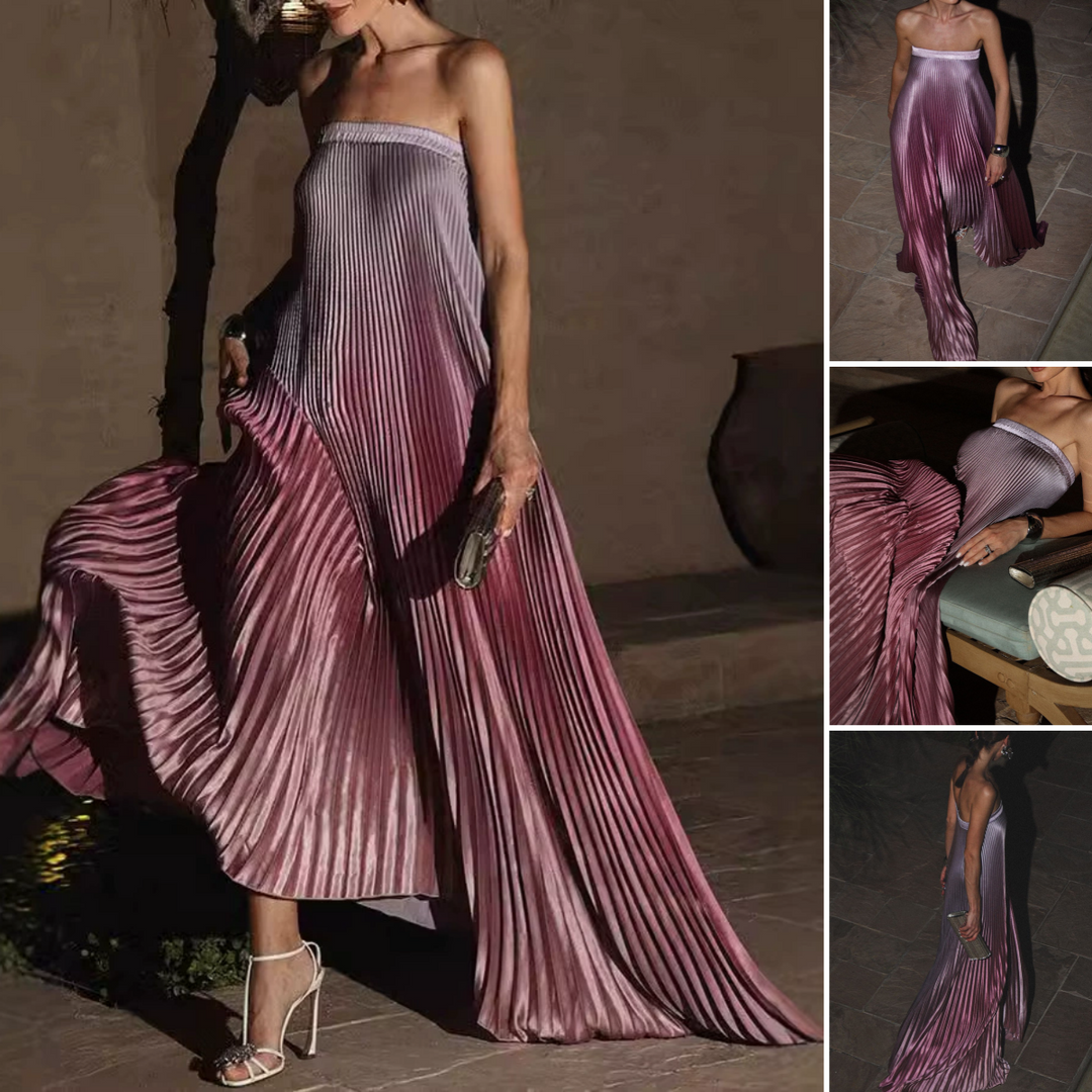 Was soll ich morgen anziehen?💕Trägerloses Abendkleid mit Farbverlauf und Plisseefalten