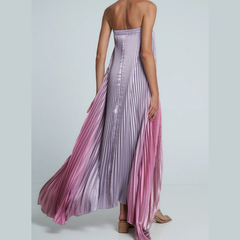 Was soll ich morgen anziehen?💕Trägerloses Abendkleid mit Farbverlauf und Plisseefalten