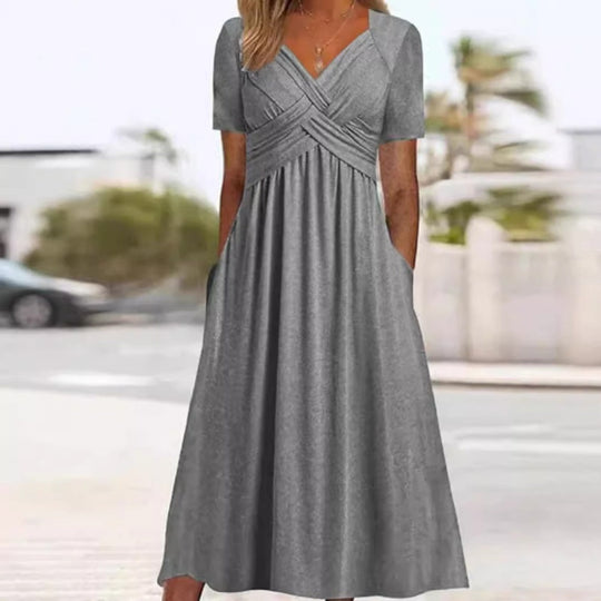 👗💙 70% OFF TODAY! ✨ Women’s V-Neck Short Sleeve Long Dress 🌸 Elegant Flowing Fit, Comfortable Fabric &amp; Effortless Everyday Style