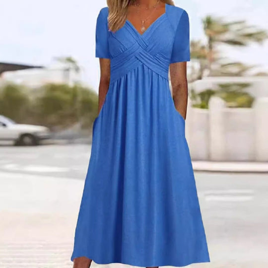 👗 Women’s V-Neck Short Sleeve Long Dress 🌸 Elegant Flowing Fit, Comfortable Fabric &amp; Effortless Everyday Style