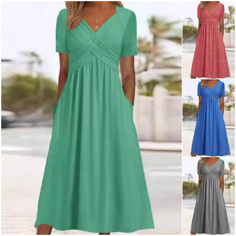 👗 Women’s V-Neck Short Sleeve Long Dress 🌸 Elegant Flowing Fit, Comfortable Fabric & Effortless Everyday Style