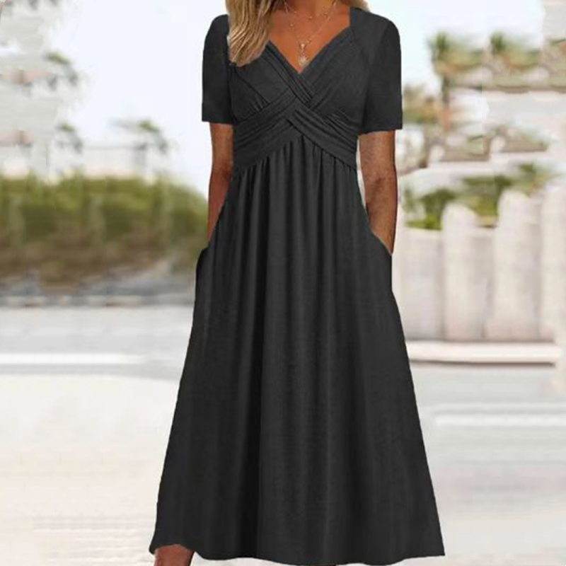👗 Women’s V-Neck Short Sleeve Long Dress 🌸 Elegant Flowing Fit, Comfortable Fabric &amp; Effortless Everyday Style