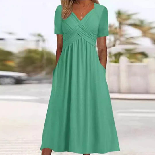 👗💙 70% OFF TODAY! ✨ Women’s V-Neck Short Sleeve Long Dress 🌸 Elegant Flowing Fit, Comfortable Fabric &amp; Effortless Everyday Style