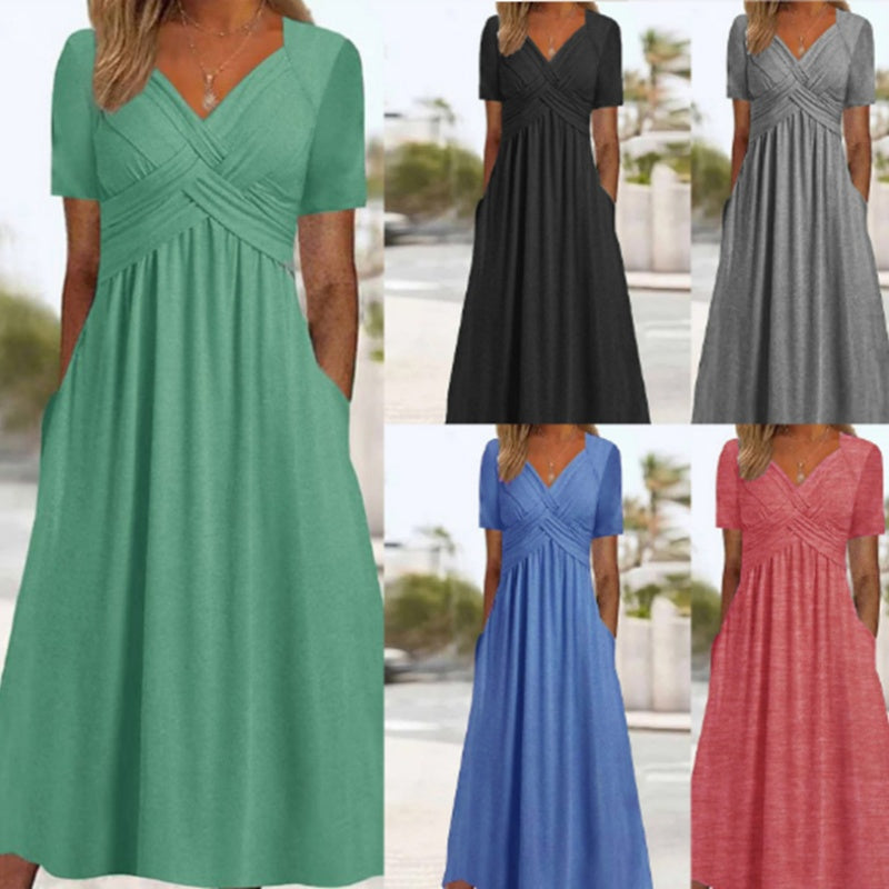 👗💙 70% OFF TODAY! ✨ Women’s V-Neck Short Sleeve Long Dress 🌸 Elegant Flowing Fit, Comfortable Fabric &amp; Effortless Everyday Style