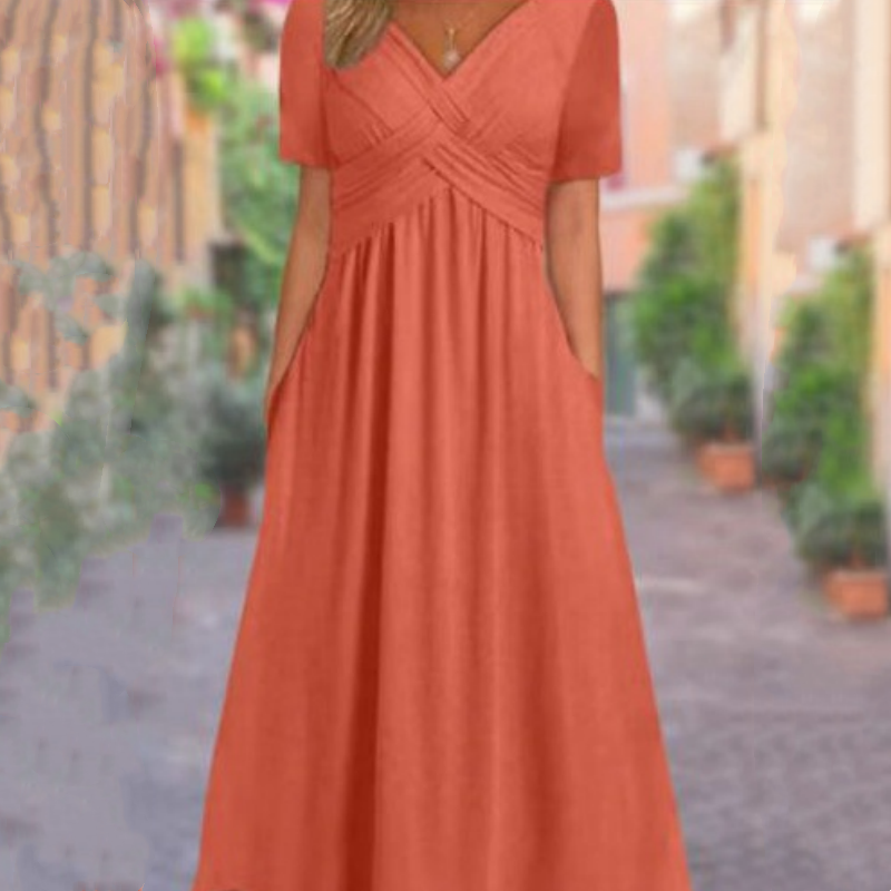 👗 Women’s V-Neck Short Sleeve Long Dress 🌸 Elegant Flowing Fit, Comfortable Fabric &amp; Effortless Everyday Style