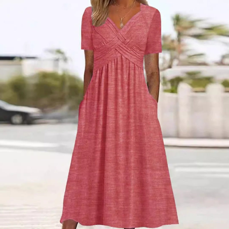 👗 Women’s V-Neck Short Sleeve Long Dress 🌸 Elegant Flowing Fit, Comfortable Fabric &amp; Effortless Everyday Style