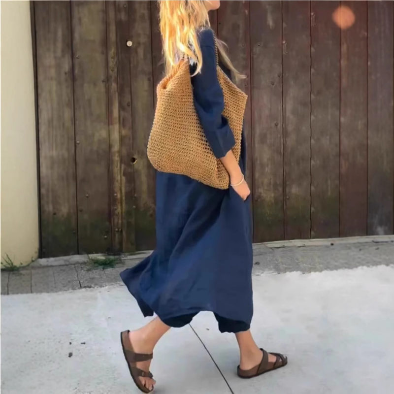 Summer, loose ladies 2-part set: top with bag and V-neck &amp; matching trousers