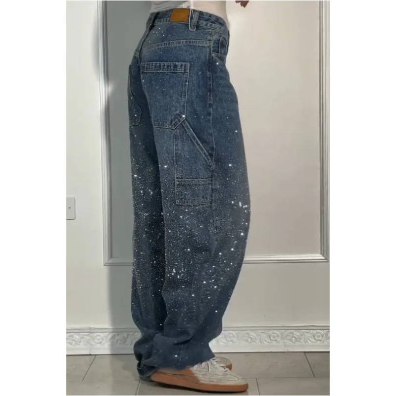 🌸Frühlingsangebote💐 Gerade geschnittene Damenjeans mit Strasssteinen（Kostenloser Versand）