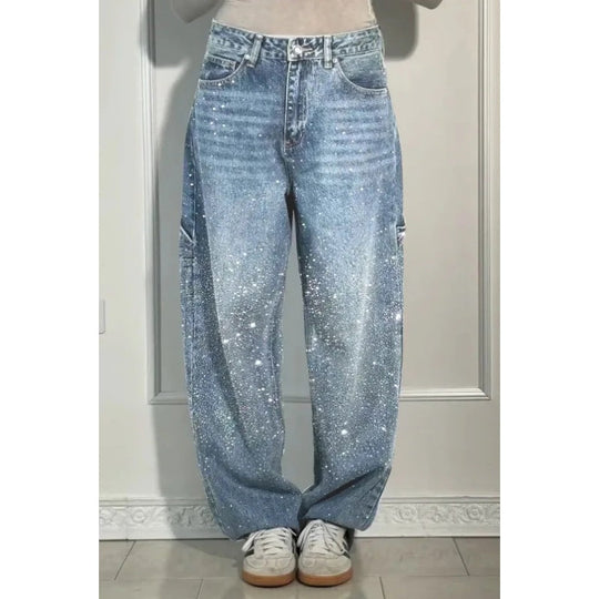 🌸Frühlingsangebote💐 Gerade geschnittene Damenjeans mit Strasssteinen（Kostenloser Versand）