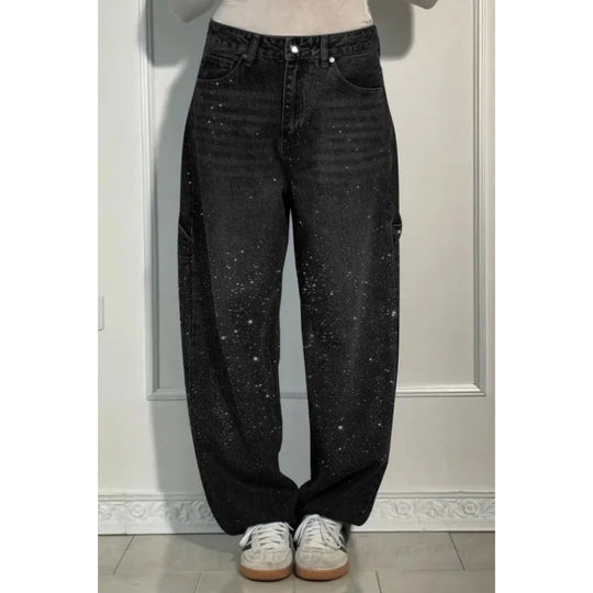🌸Frühlingsangebote💐 Gerade geschnittene Damenjeans mit Strasssteinen（Kostenloser Versand）