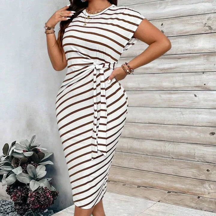 Gestreiftes Kleid mit Bindegürtel für Frauen