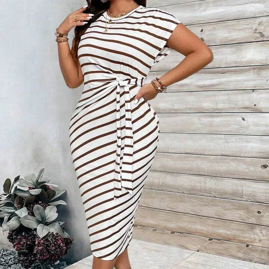Gestreiftes Kleid mit Bindegürtel für Frauen