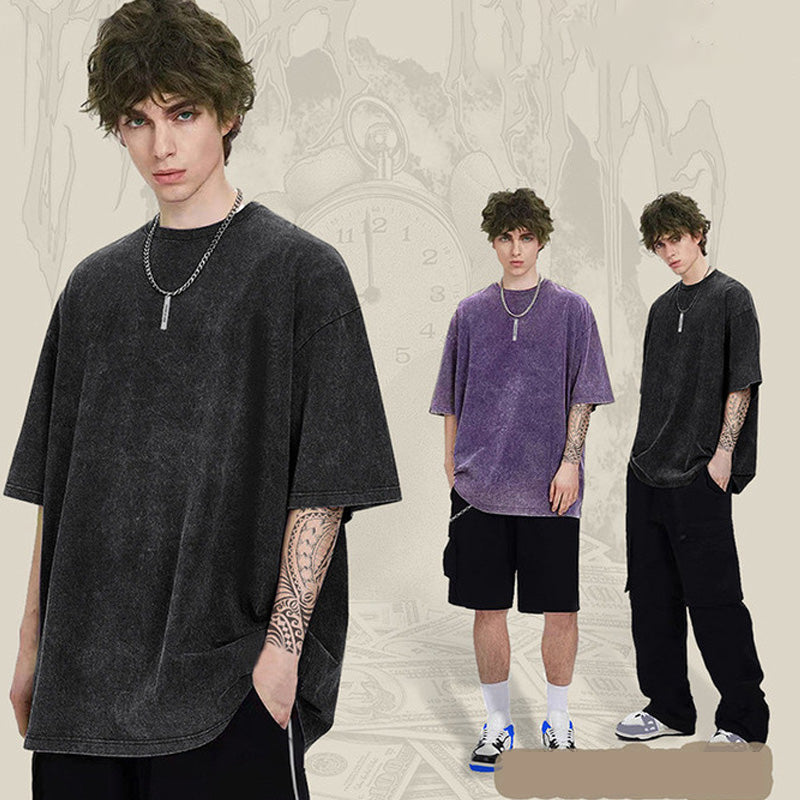 Lockeres einfarbiges Kurzarm-Oberteil im Vintage-Stil