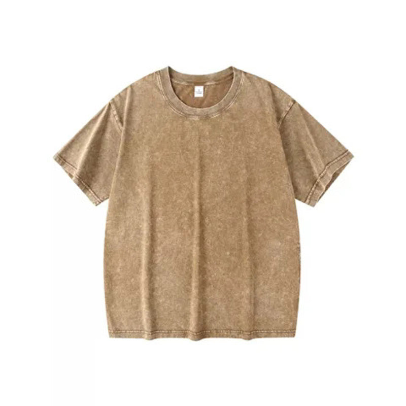 Lockeres einfarbiges Kurzarm-Oberteil im Vintage-Stil