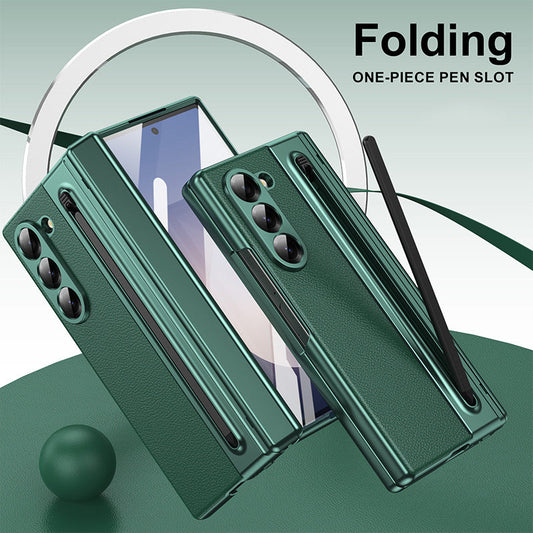 Couvercle pliant en cuir galvanisé avec une fente de stylo pour Z Fold 3/4/5/6