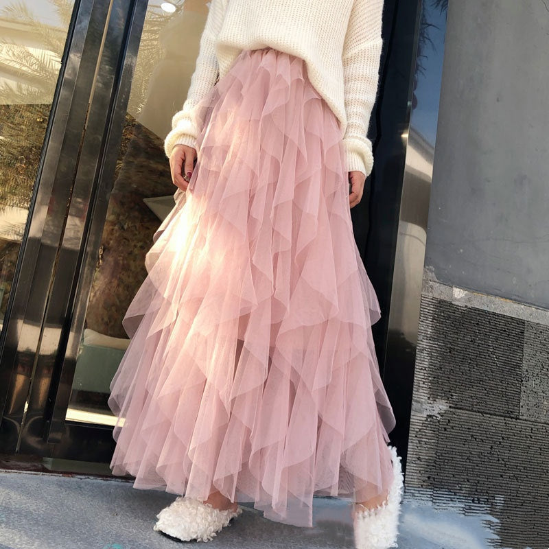 🌸HEISSER VERKAUF 55% RABATT🌸Eleganter, unregelmäßig geschichteter, langer Rock mit Rüschen