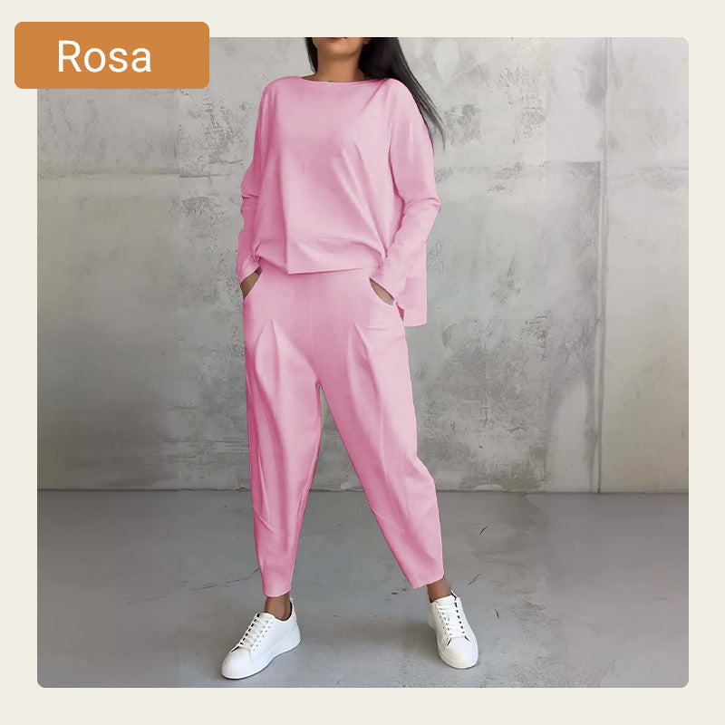 🔥2-teiliges Set mit langärmeligem Oberteil mit Rundhalsausschnitt ＆ Hose🔥